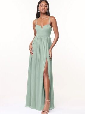 Azazie Marsol bridesmaid dress in matcha size 0